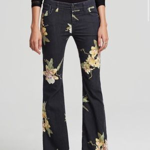 Free People Black flare jeans with flowers